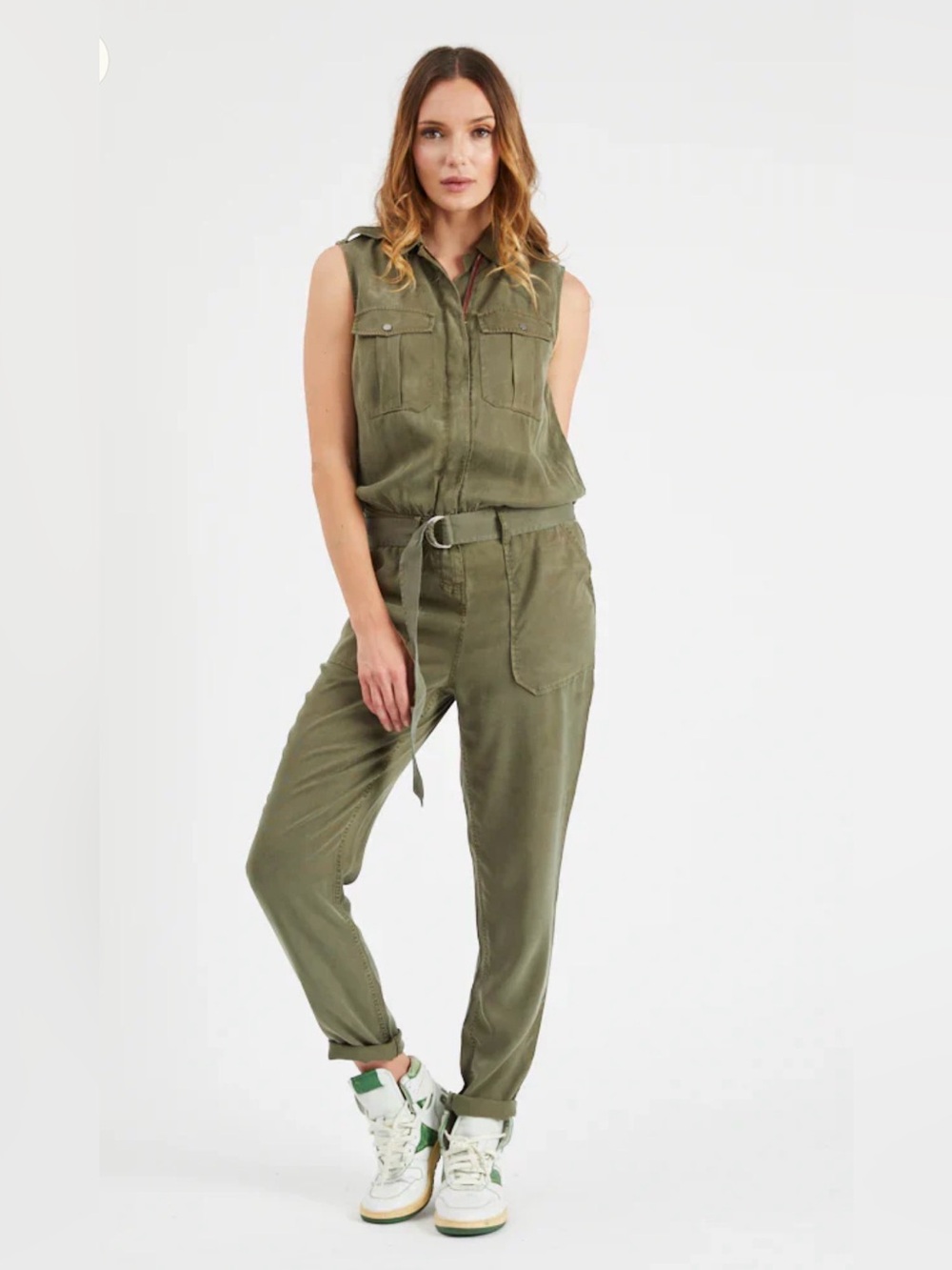 Etienne Marcel Military Sleeveless Zipper Belted Jumpsuit XS